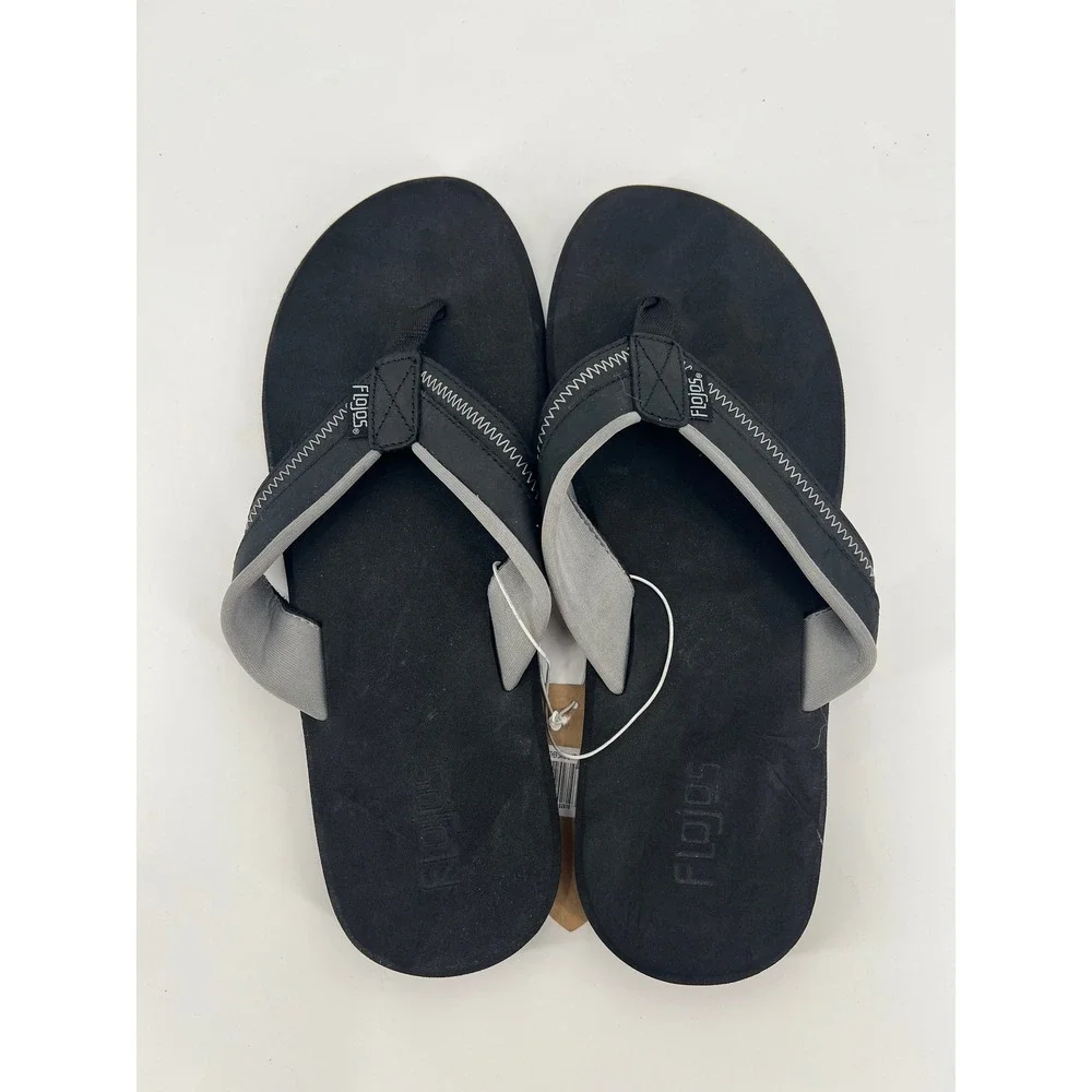 Flojos Dylan Mens Black Leather Flip Flop Sandals Size 12 Arch Support 660713
